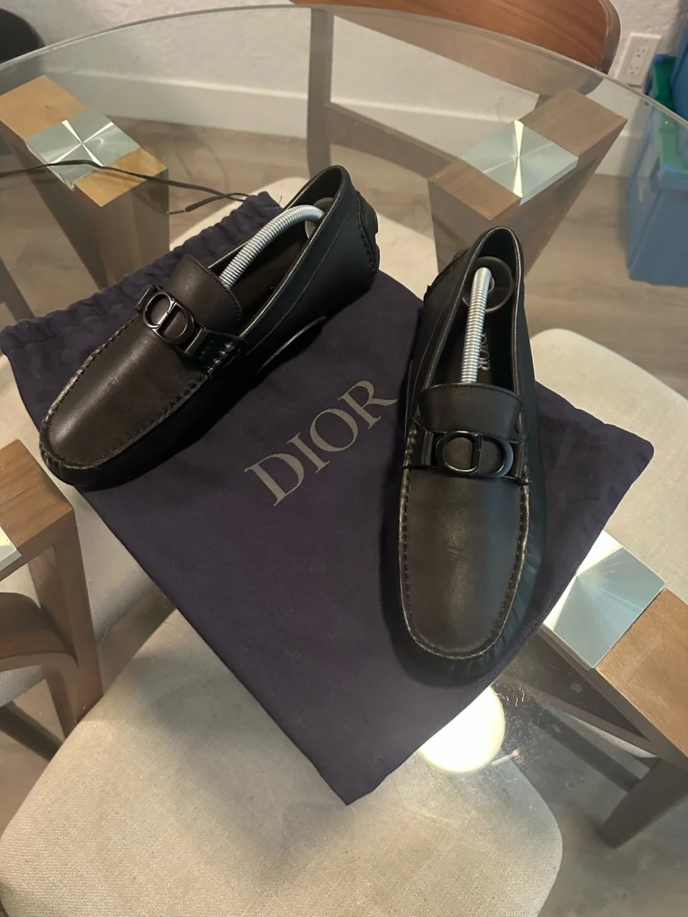 Dior Black Leather Men’s Slip-On Loafers with CD Hardware - Picture 4 of 9